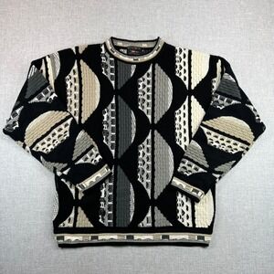 VTG 90s Coogi Sport 3D Textured Knit Sweater Men XL Black Gray Hip Hop Australia